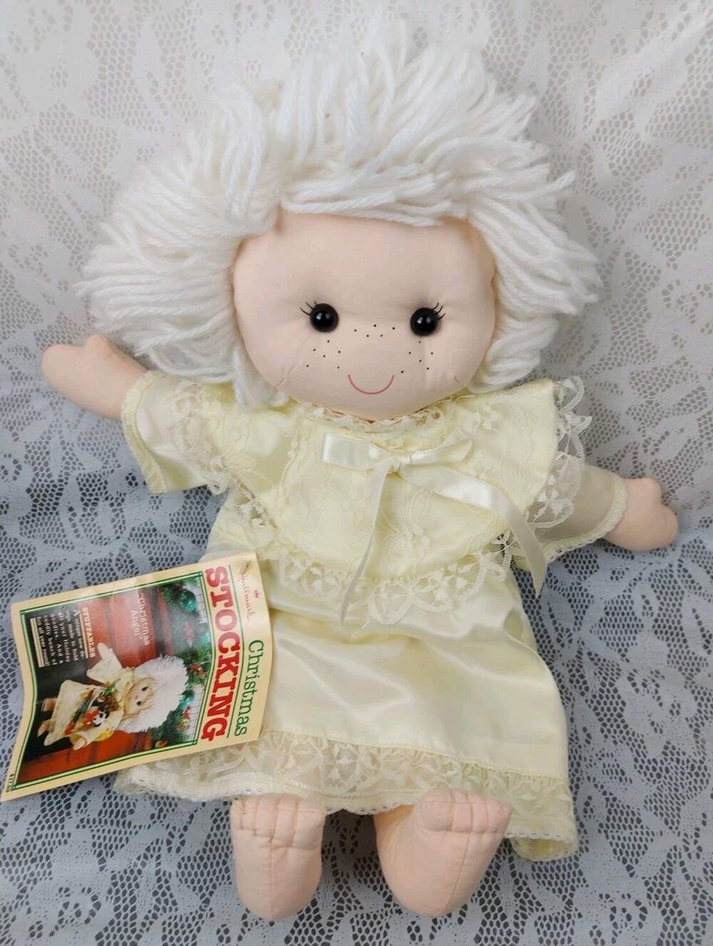 Hallmark Christmas Angel Stocking Yellow White Yarn Hair Stuffed Plush Doll 1984